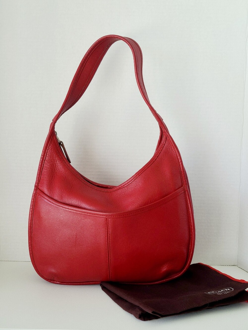 Vintage COACH Bag #9033 Ergo Hobo Pocket Top Zip Shoulder Bag 90s USA Red